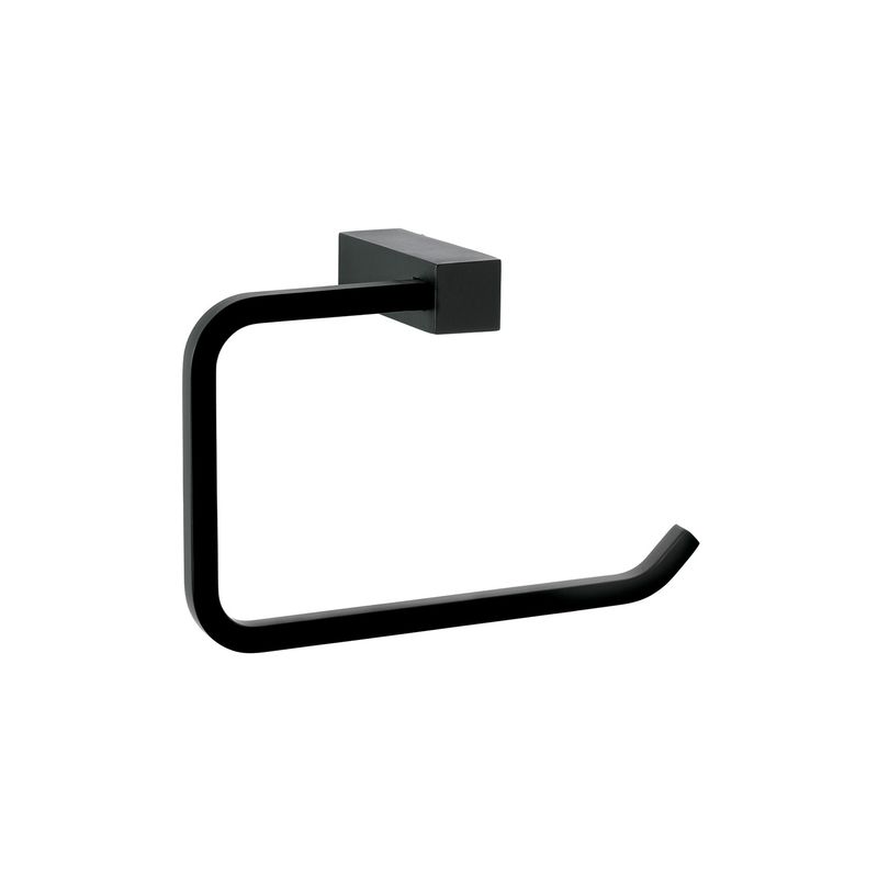 Portarrollo metálico negro Foset Kubo, vista lateral del accesorio de pared con diseño minimalista y cuadrado