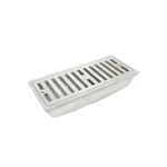 Coladera rectangular antideslizante Carmiol 2-130x305 mm aluminio, vista en perspectiva desde arriba y lateral