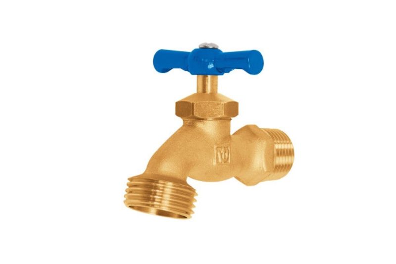 Llave de chorro 4H LLJ-120 Foset de 1/2 pulgada bronce, cuerpo metálico dorado con manija de plástico azul