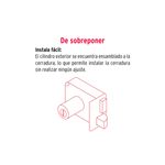 Cerradura parche instala-fácil derecha Hermex, ilustración técnica en líneas rojas del cilindro y cuerpo de la cerradura
