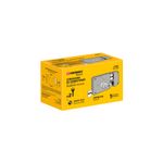 Cerradura parche instala-fácil derecha Hermex, empaque amarillo con ilustración del producto y diagramas de instalación