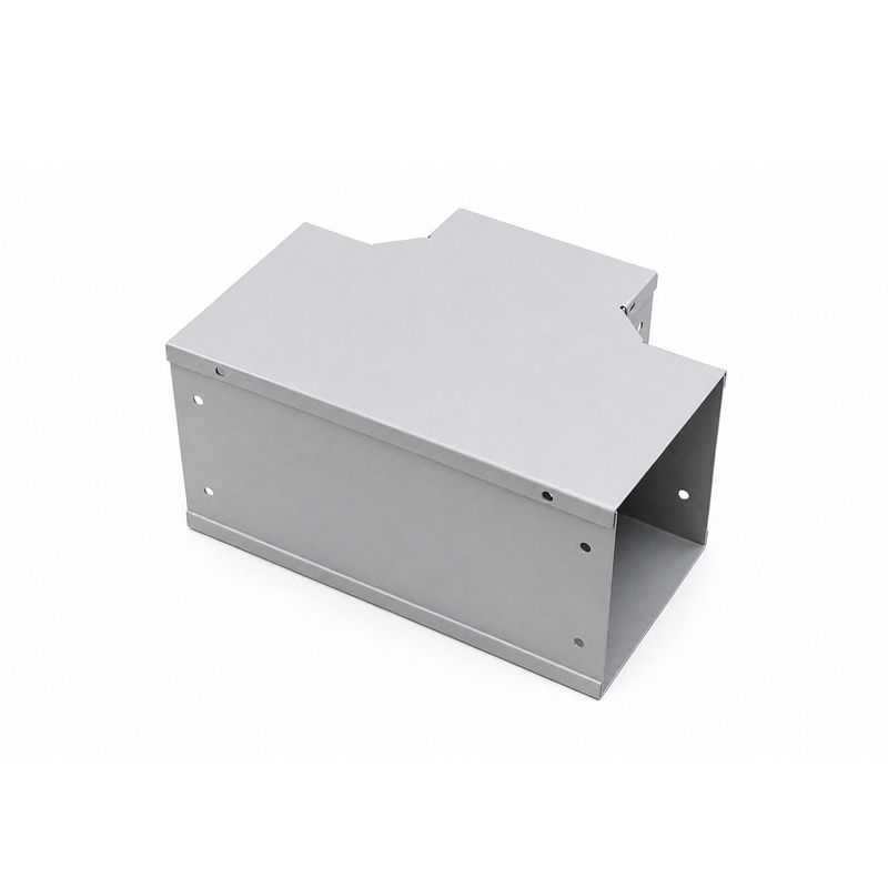 Tee horizontal para ducto metálico 6x6x90 pulgadas Sylvania, vista lateral desde arriba del accesorio rectangular