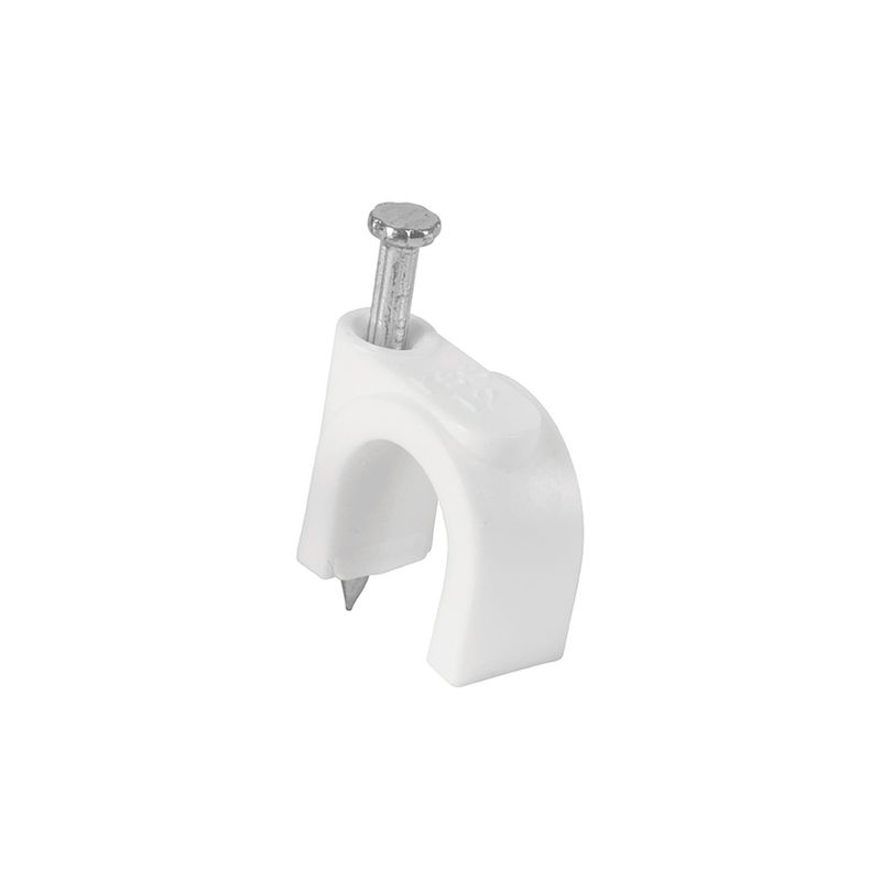 Bridas plásticas con clavo 20 pc Volteck de 10 mm, pieza individual blanca con clavo metálico insertado