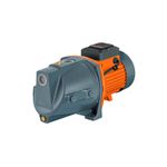 Bomba jet para agua 110V Truper de 1 HP, vista lateral del equipo con cuerpo gris y motor naranja
