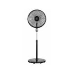 Abanico de pedestal 18 pulgadas 5A 3V 110V 70W negro Westinghouse, vista frontal completa sobre fondo blanco