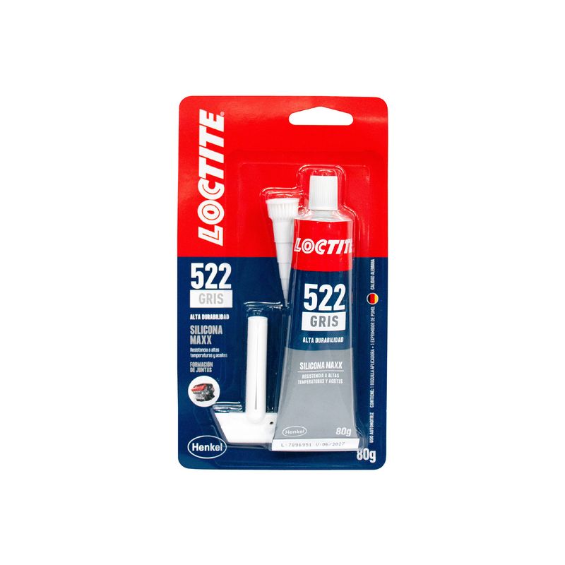 Silicón RTV SI 522 Superflex Maxx 80 g gris Loctite, tubo en empaque blister con boquilla blanca