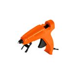 Pistola eléctrica para silicón 25 W Truper, cuerpo de color naranja con gatillo negro y soporte integrado
