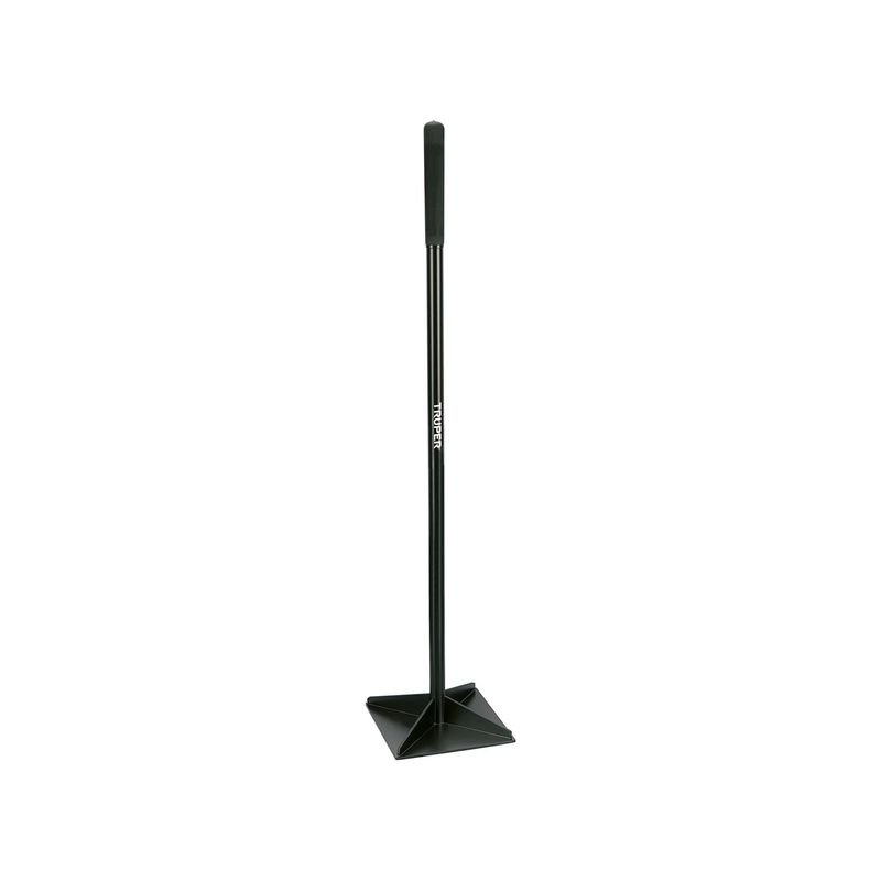 Apisonador para tierra Truper de 10 x 10 x 48 pulgadas y 6 kg, vista frontal completa del equipo en color negro