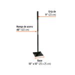 Apisonador para tierra Truper de 10 x 10 x 48 pulgadas y 6 kg, gráfico técnico con medidas de la base, mango y grip