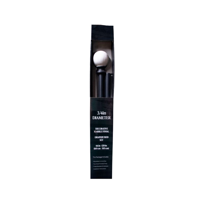 Cortinero 66-120 pulgadas rod 3/4 pulgadas black/white marble ball CHD Home, empaque negro con vista del terminal esférico