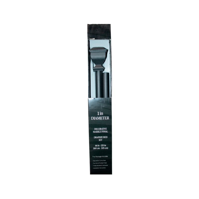 Cortinero 66-120 pulgadas metal rod 1 pulgada matte black Flander CHD Home, empaque cerrado con detalles del producto