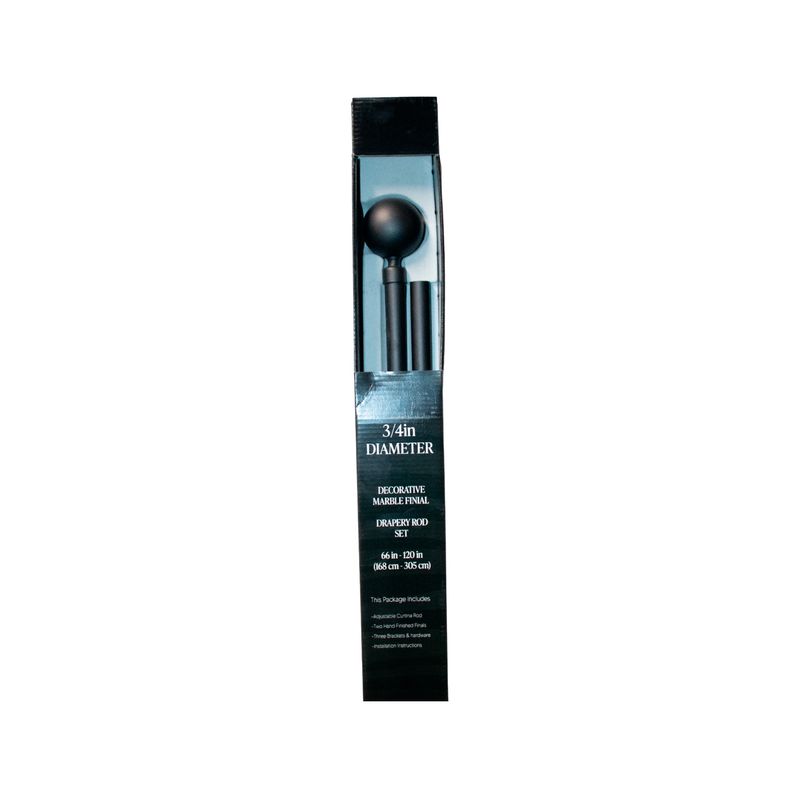 Cortinero 66 x 120 pulgadas metal rod 3/4 pulgadas black Lorenzo CHD Home, empaque rectangular con vista del producto