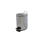 Basurero de pedal 5 l acero inox Jofel, vista lateral con tapa cerrada y pedal negro en la base