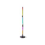 Lámpara flexible Smart para mesa gamer Primus, vista frontal encendida con colores arcoíris y base circular negra