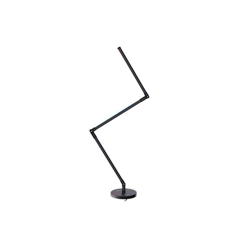 Lámpara flexible Smart para mesa gamer Primus, vista lateral del brazo articulado en color negro y base circular