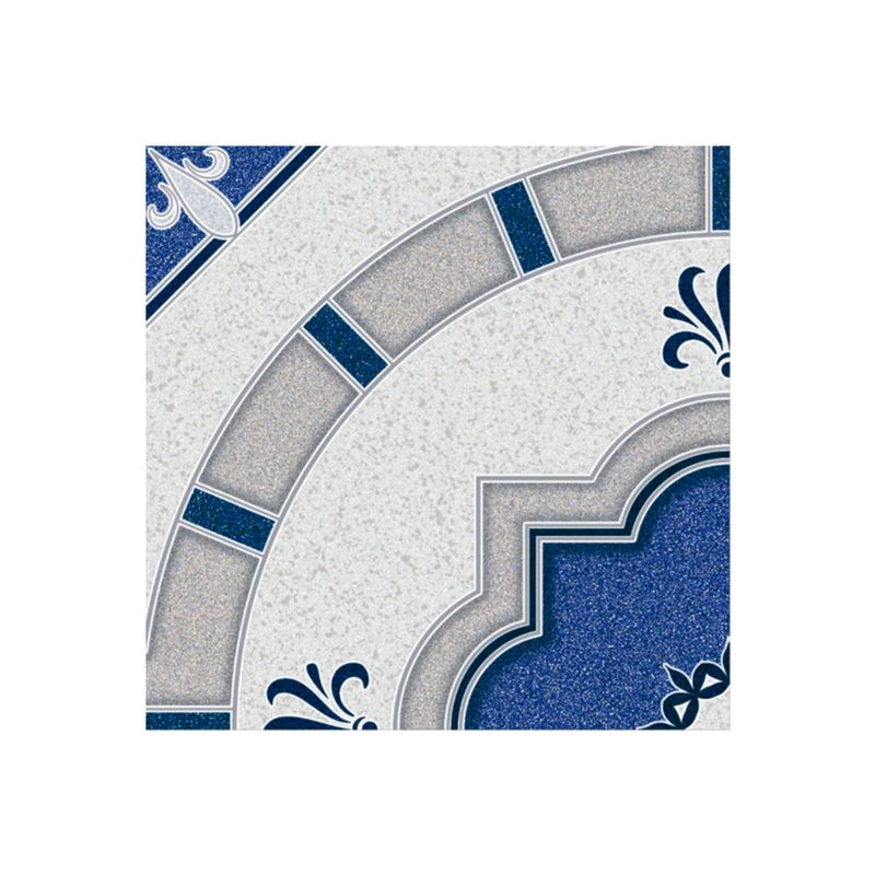 Baldosa 31x31 Brasilia azul 842 Seibrillo Granilla Samboro, detalle ampliado del diseño ornamental en tonos azul y blanco