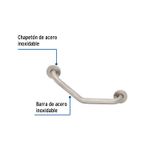 Barra de seguridad angular 40 cm Foset, detalle con etiquetas que indican el chapetón y la barra de acero inoxidable
