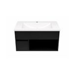 Mueble Melani titanio tambo con lavamanos Sinsa, vista frontal con lavamanos blanco y mueble inferior oscuro