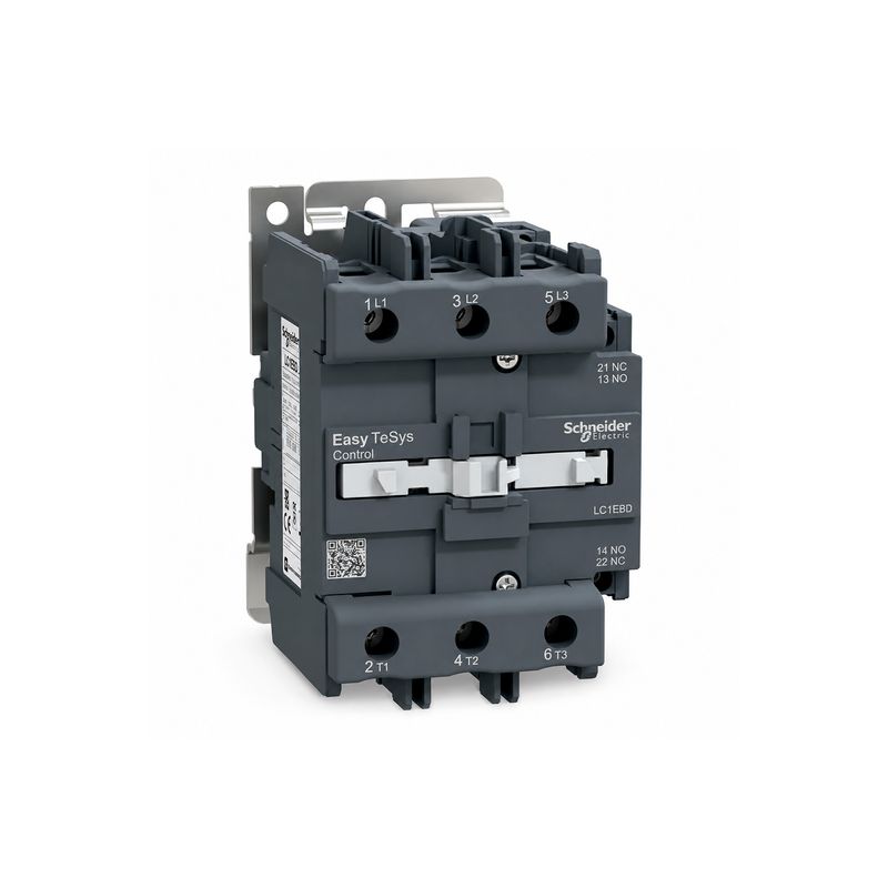Contactor 3P 80A 220VAC Square D, vista frontal detallada del dispositivo eléctrico con bornes de conexión y etiquetas
