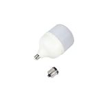 Bombillo LED T140 E27 50 W 6500 K con convertidor de rosca a E40 Ecomax, vista lateral junto al adaptador de rosca metálico