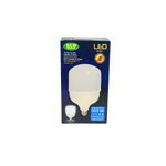 Bombillo LED T140 E27 50 W 6500 K con convertidor de rosca a E40 Ecomax, en su caja con ilustración del producto