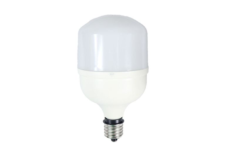Bombillo LED T140 E27 50 W 6500 K con convertidor de rosca a E40 Ecomax, vista frontal centrada del foco