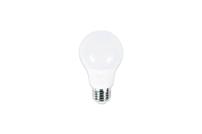 Bombillo LED A60 E27 9 W 6500 K 4 piezas Ecomax, vista frontal del bombillo blanco con rosca metálica