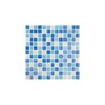 Vítreo 33x33 combinado Ibiza Togama, mosaico de pequeñas piezas cuadradas en tonos azul oscuro, celeste y blanco