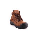 Bota seguridad dieléctrica café Rhino mod 66215 #41, vista diagonal frontal con puntera reforzada y cordones cafés