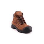 Bota de seguridad dieléctrica café Rhino mod 66215 #38, vista lateral en ángulo con punta reforzada negra