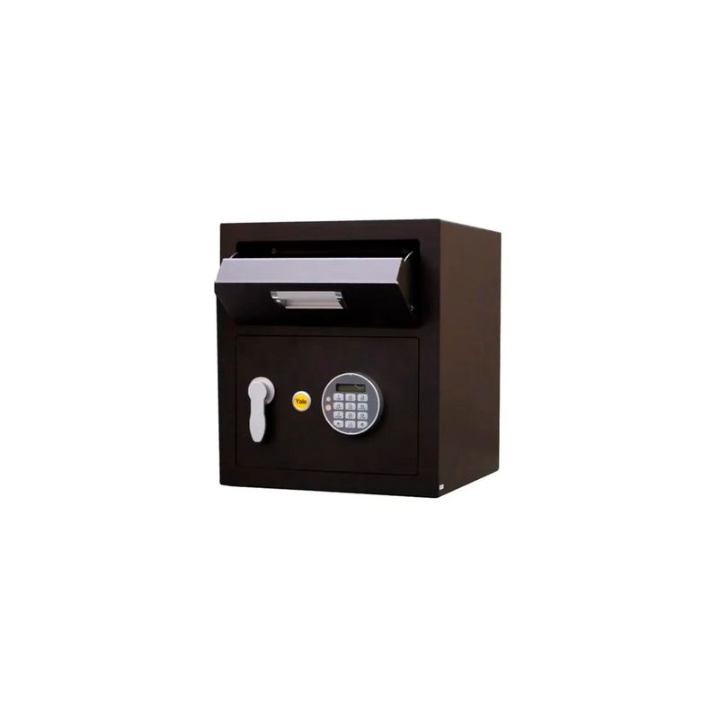 Caja de seguridad digital con buzón 40 x 35 x 35 cm Yale, vista frontal en color negro con teclado numérico y cerradura