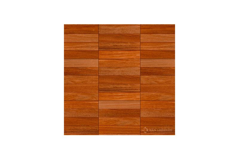 Baldosa 45x45 Cumaru geométrico madera miel mate San Lorenzo, vista frontal plana del diseño de tablones de madera
