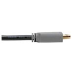 Cable HDMI 1 metro 4K 60Hz alta sujeción Tripp Lite, primer plano del conector dorado y protector de cable gris