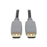 Cable HDMI de 1 metro 4K 60Hz alta sujeción Tripp Lite, primer plano de los dos conectores dorados con recubrimiento gris