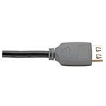 Cable HDMI 1 metro 4K 60Hz alta sujeción Tripp Lite, primer plano del conector gris y punta dorada