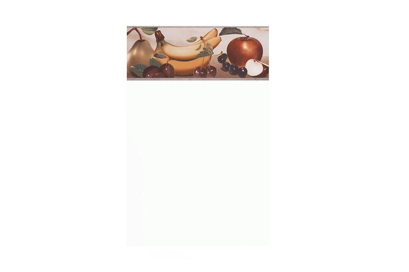 Azulejo 20x31 Artica blanco listelo manzana BR Samboro, pieza rectangular blanca con cenefa de frutas en la parte superior