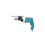 Taladro percutor eléctrico Makita de 3/4 pulgadas y 930 W, vista lateral del equipo en color azul con mango auxiliar