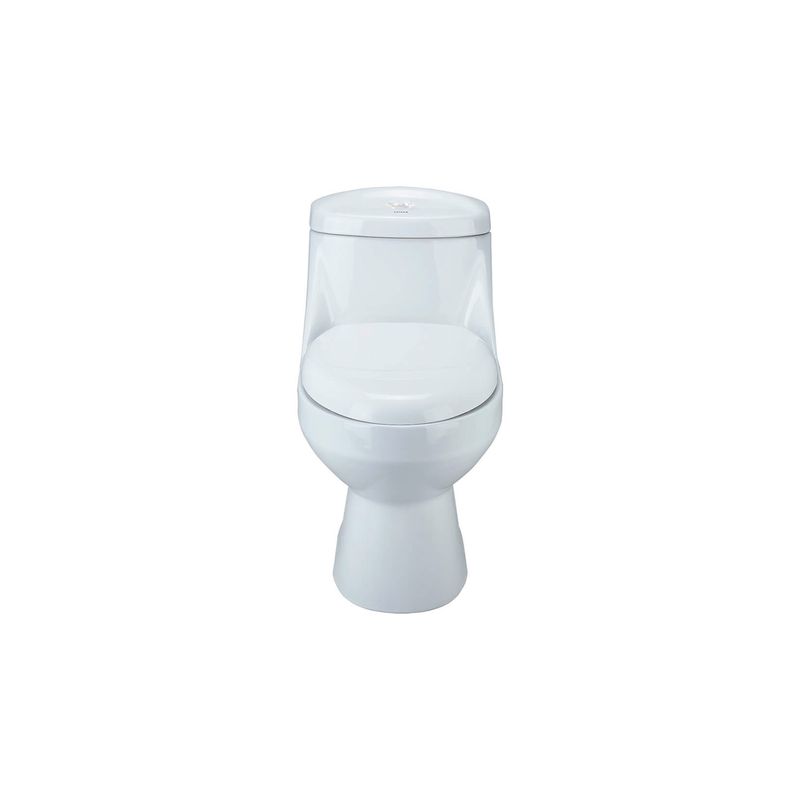 Combo sanitario Oporto y lavamanos con pedestal Ecoline Corona, vista frontal del sanitario blanco con tapa cerrada