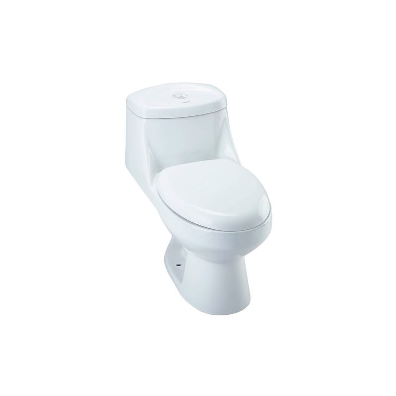 Combo sanitario Oporto y lavamanos Ecoline con pedestal Corona, vista diagonal del sanitario blanco con tapa cerrada