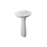 Combo sanitario Oporto y lavamanos con pedestal Ecoline Corona, detalle del lavamanos blanco con pedestal visto de frente