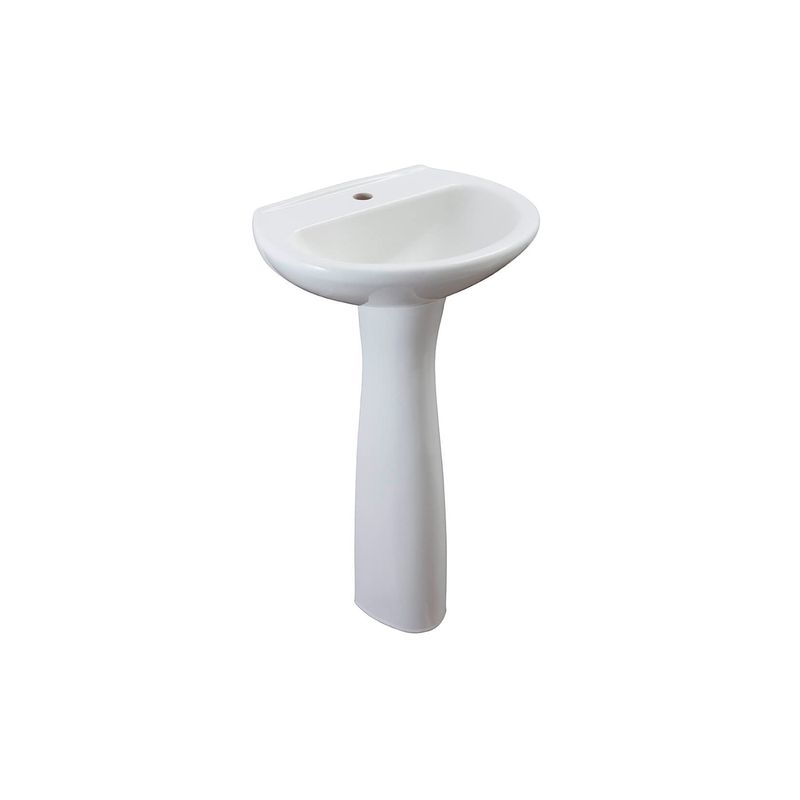 Combo sanitario Oporto y lavamanos con pedestal Ecoline Corona, detalle del lavamanos blanco con pedestal visto de frente