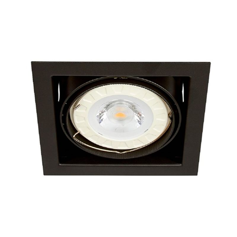 Luminaria empotrable Nanchong 1L G53 negro Tecnolite, vista frontal del marco cuadrado negro y el foco circular blanco