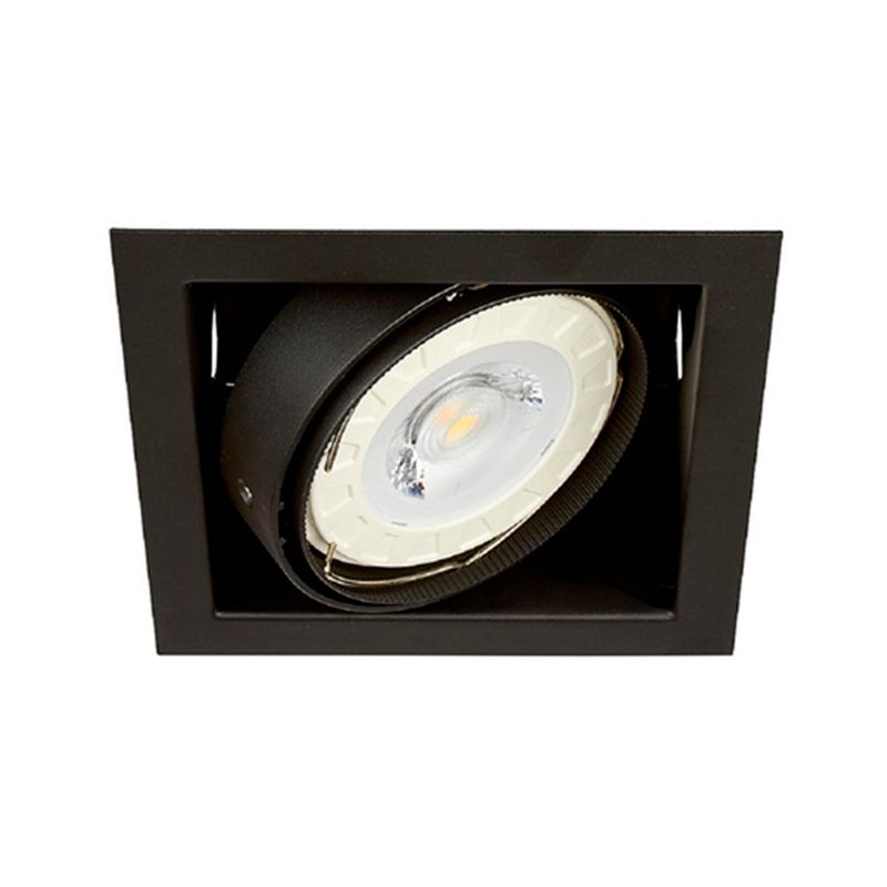 Luminaria empotrable Nanchong 1L G53 negro Tecnolite, vista superior en ángulo que muestra el foco interno blanco
