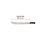 Machete cacha inyectada negro 20 pulgadas Truper, gráfico con medida del largo de la hoja de 51 cm