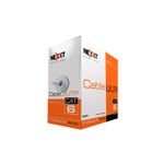 Cable U/UTP 4 pares LSZH Cat6 gris Nexxt, caja blanca y naranja con el cable enrollado en su interior