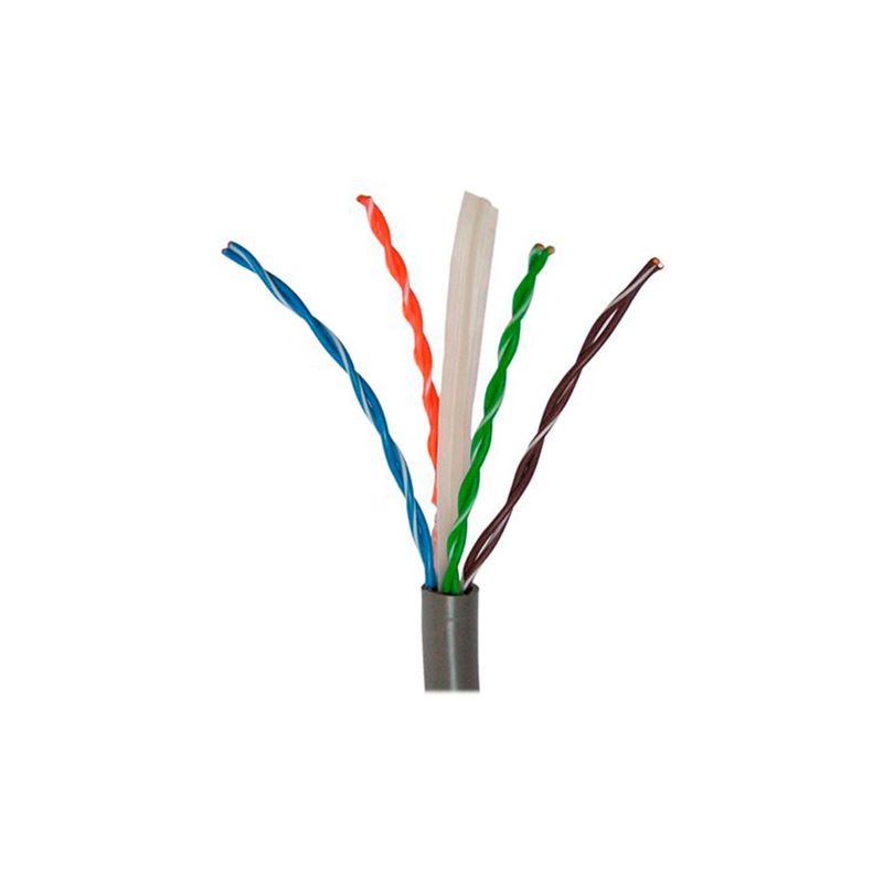Cable U/UTP 4 par LSZH Cat6 gris Nexxt, primer plano del cable pelado mostrando los cuatro pares de hilos trenzados