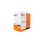 Cable UTP 4 pares CMR Cat6 gris Nexxt, caja blanca con detalles naranjas y logos de la marca