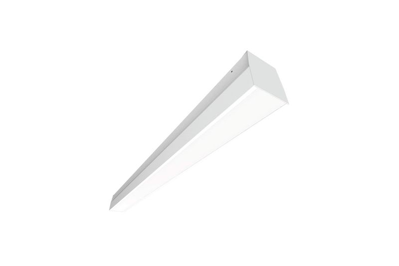 Luminaria lineal LED 48 pulgadas 2x18 W Sylvania, vista en perspectiva del equipo blanco encendido
