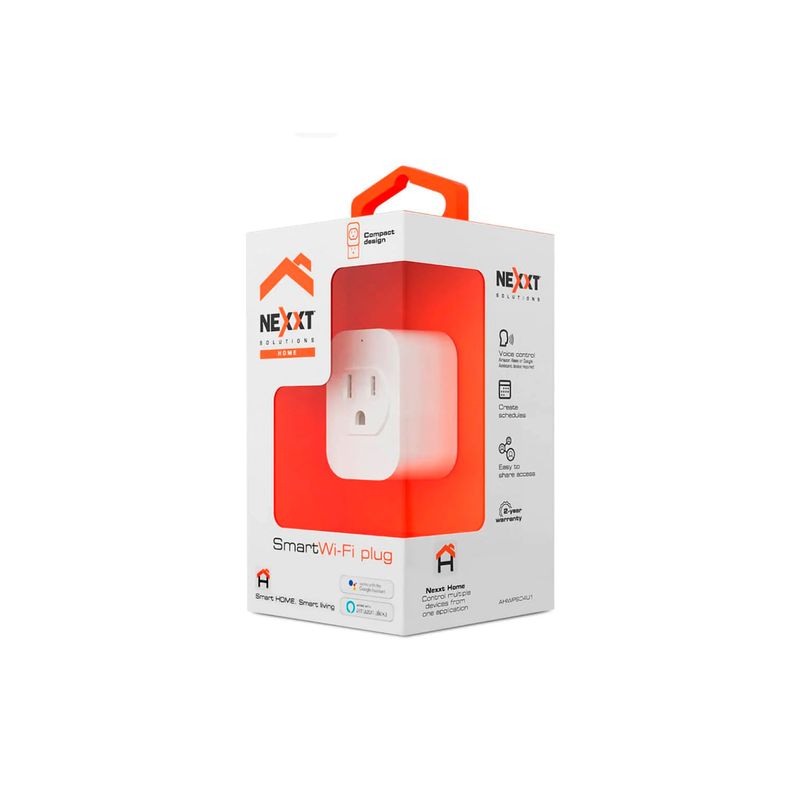 Kit de cámara interior, toma sencillo y bombillo smart Nexxt, empaque individual del enchufe inteligente Wi-Fi blanco