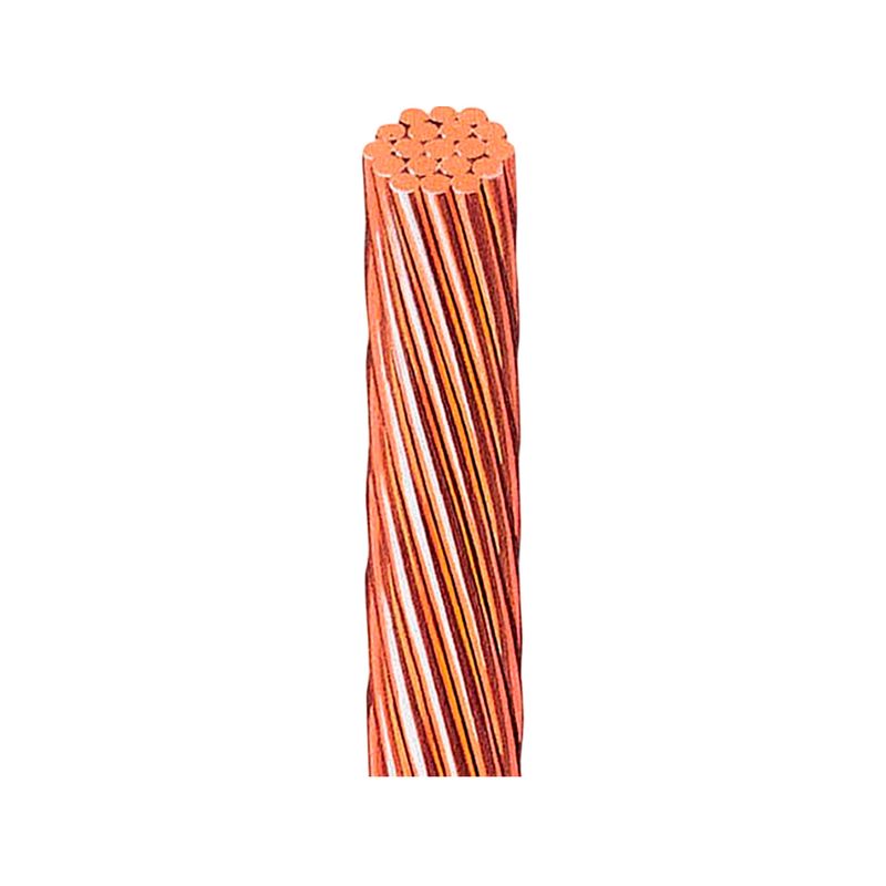 Cable THHN desnudo carrete 2/0 General Cable, vista frontal del conductor de cobre trenzado sin aislamiento